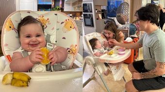 Lua, filha de Viih Tube e Eliezer, encanta internautas ao passar por introdução alimentar
