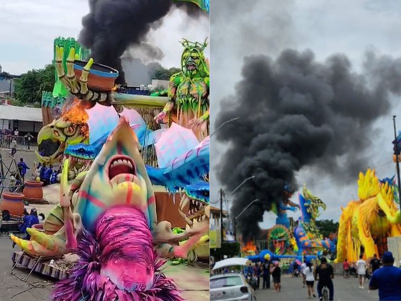 Parte de alegoria do Boi Caprichoso pega fogo em Parintins