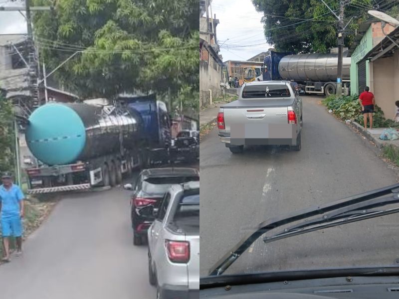 Carreta fica travada em ladeira e complica trânsito no bairro Coroado
