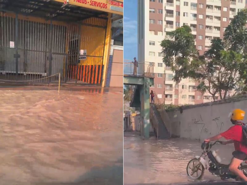 Avenida fica completamente alagada e paralisa trânsito em Manaus; veja vídeo