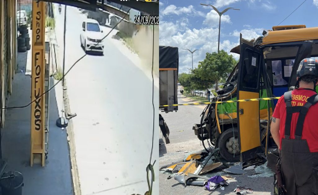 Veja momento em que Colisão entre micro-ônibus e caçamba deixa feridos na zona Norte de Manaus
